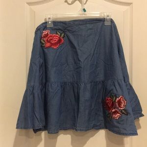 A.N.A. Off shoulder Denim Shirt with Roses